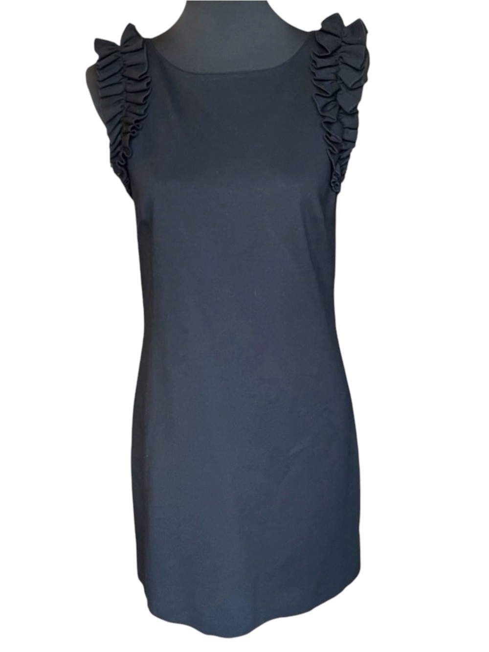 Trina Turk Black Siena Tropical Ponte Ruffle Detail Dress (4)